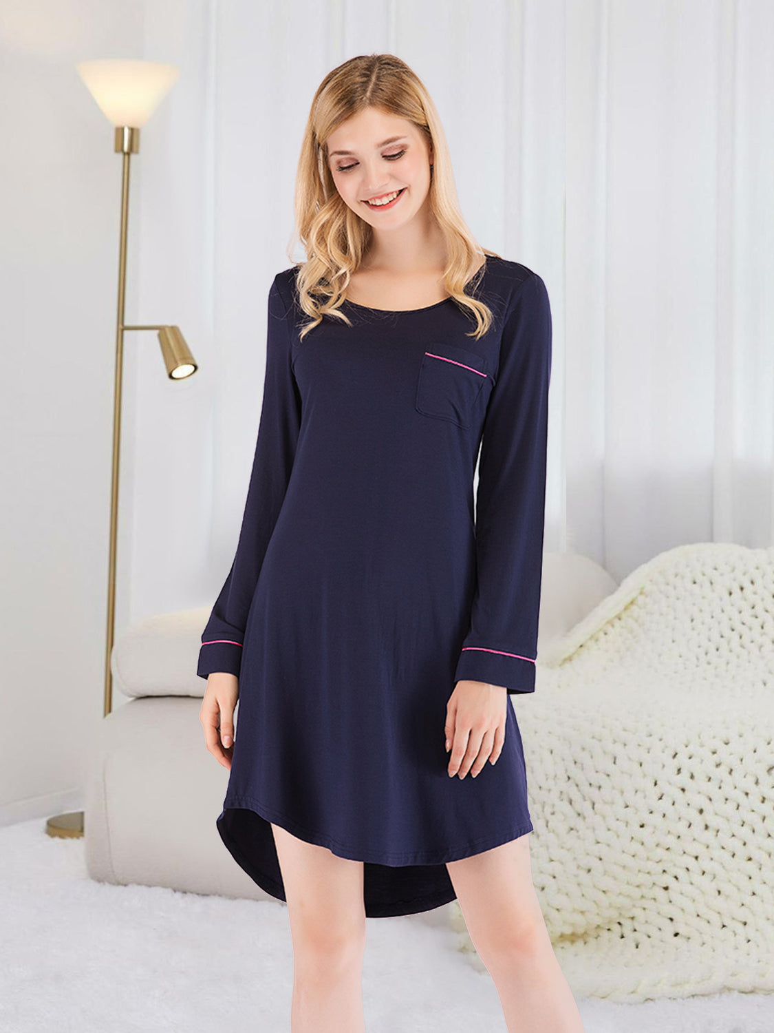Round Neck Night Dress with Pocket nicholesgifts