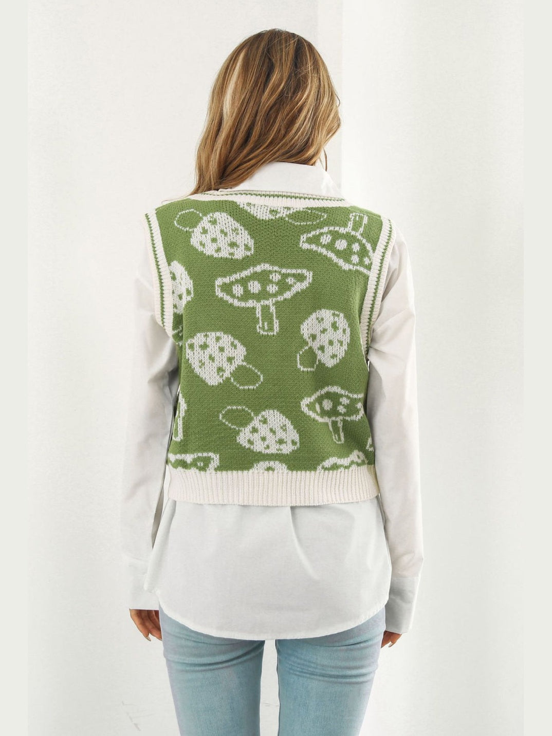 Printed Plunge Neck Sweater Vest nicholesgifts