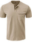 Men's Full Size Casual Henley T-Shirt with Contrast Stitching and Pocket Plus Size nicholesgifts