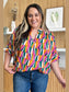 Women Double Take Full Size Geometric Notched Dolman Sleeve Top nicholesgifts