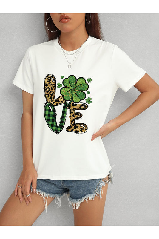 Women LOVE Round Neck Short Sleeve T-Shirt NicholesGifts