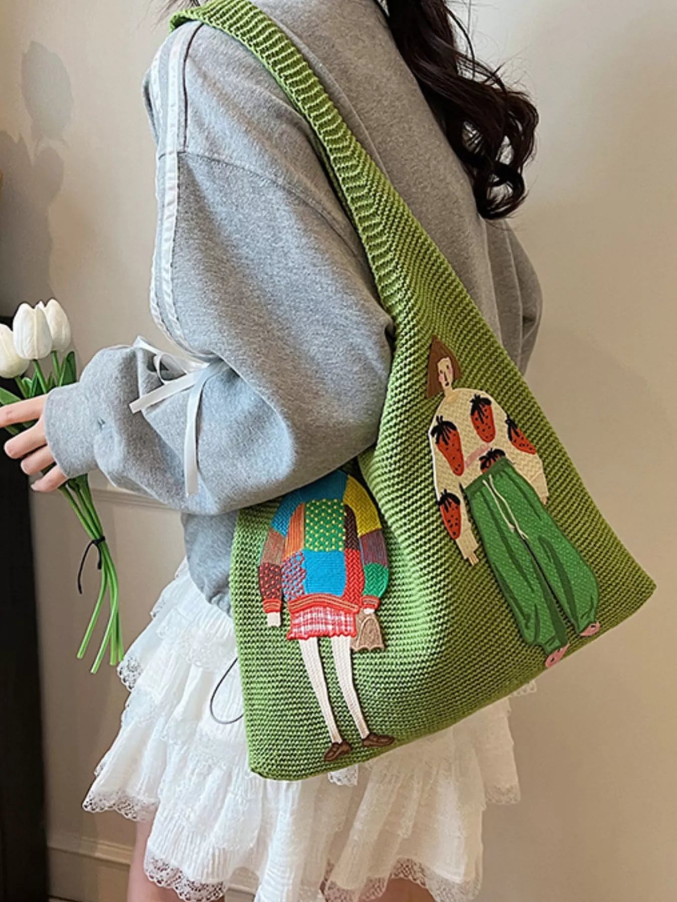 Knitted Embroidered Shoulder Bag nicholesgifts