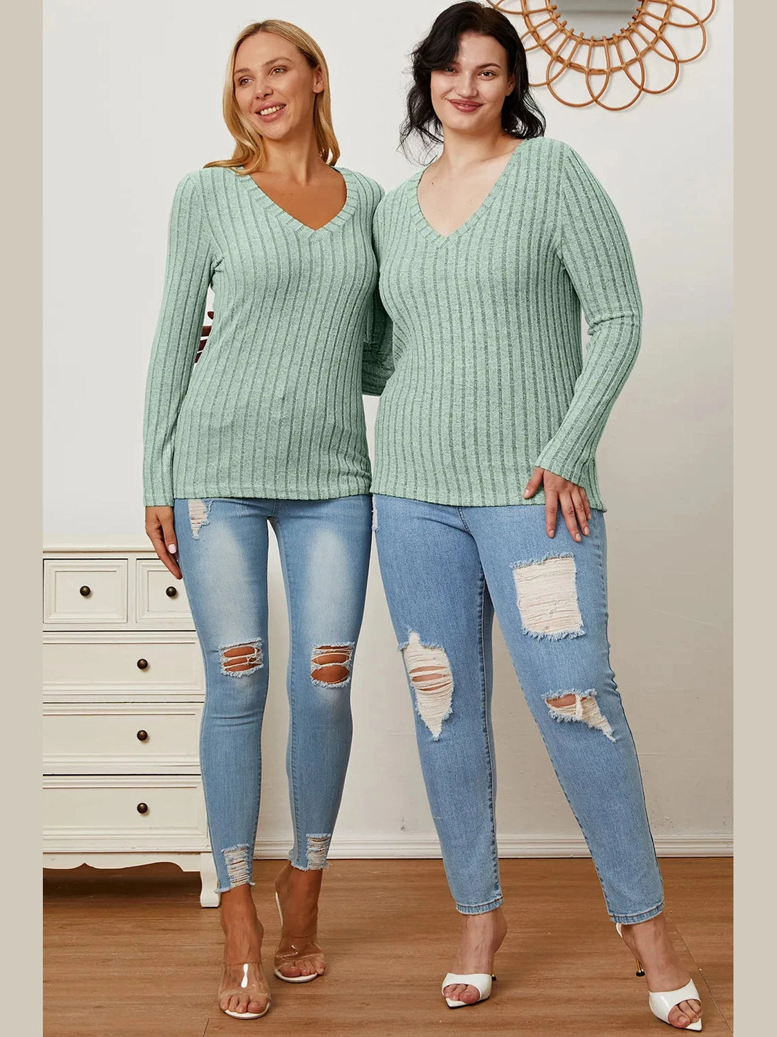 Basic Bae Full Size Ribbed V-Neck Long Sleeve T-Shirt nicholesgifts