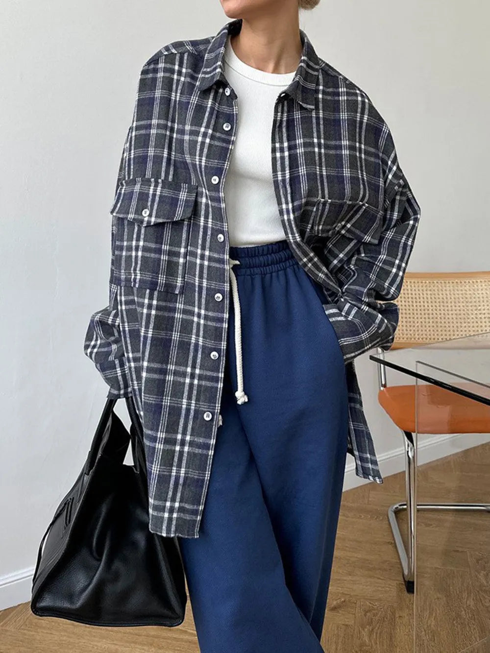 Pocketed Plaid Button Up Shacket nicholesgifts