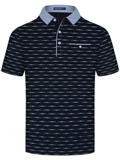Men's Plus Size Classic Striped Polo Shirt with Contrast Collar nicholesgifts