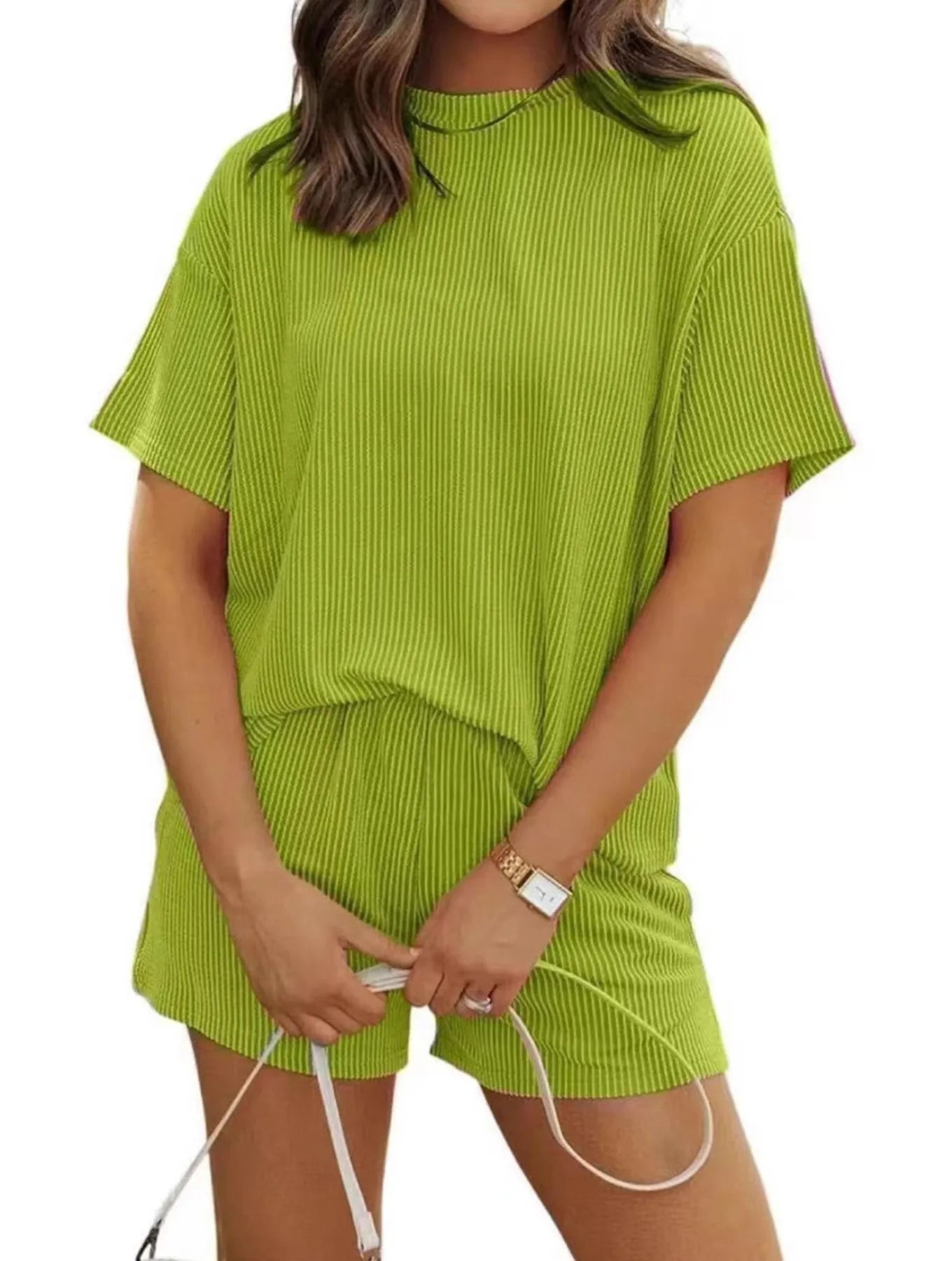 Full Size Ribbed Short Sleeve Top and Shorts Two-Piece Set Plus Size nicholesgifts
