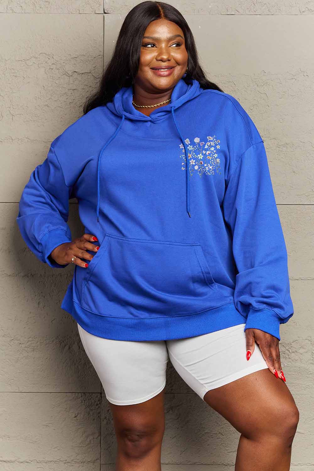 Simply Love Simply Love Full Size Flower Graphic Dropped Shoulder Hoodie Trendsi