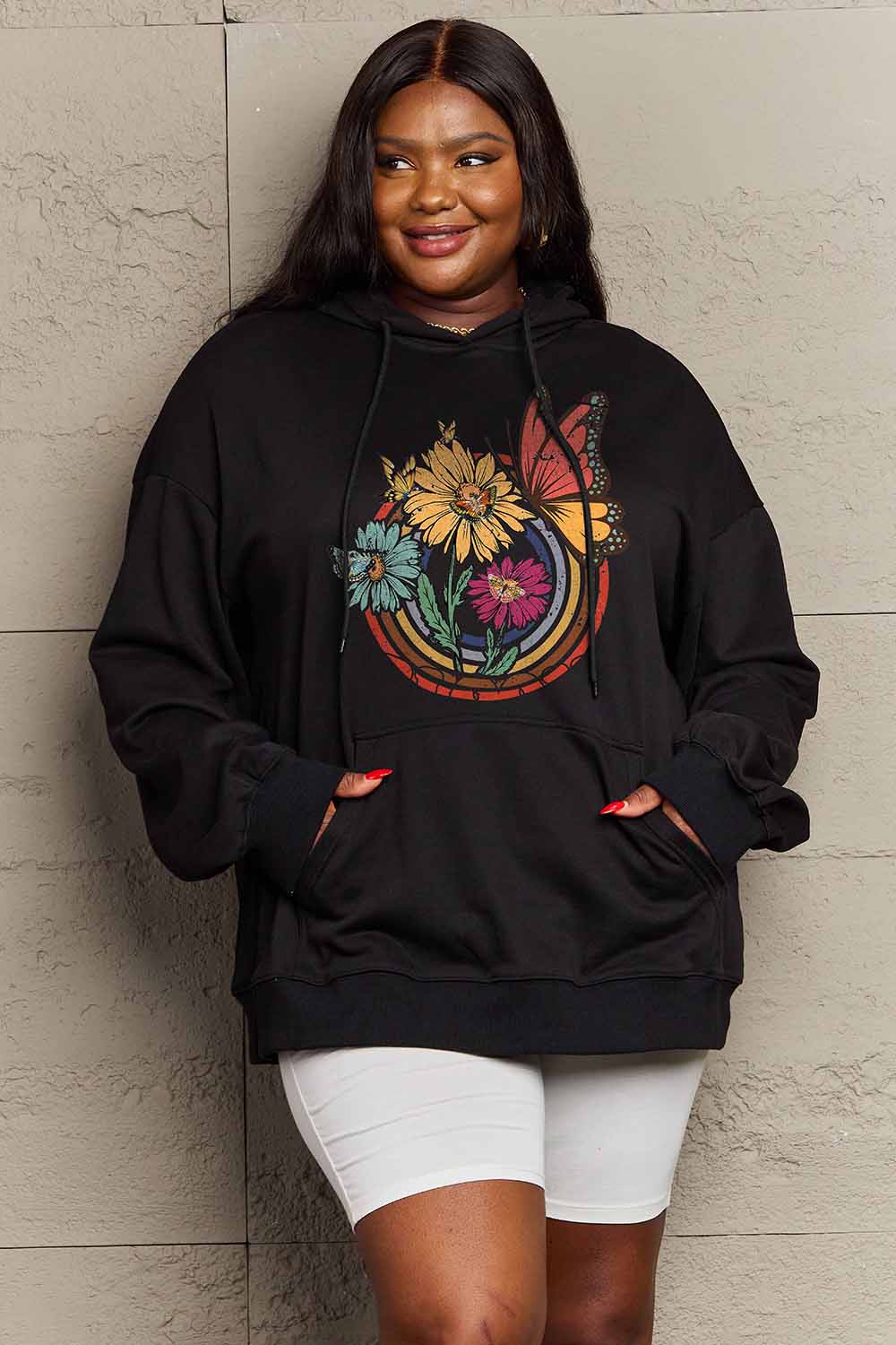 Simply Love Simply Love Full Size Butterfly and Flower Graphic Hoodie Trendsi