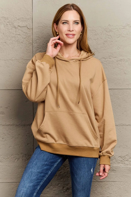 Full Size Long Sleeve Dropped Shoulder Hoodie Trendsi