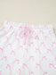 Bow Print Lettuce Trim Round Neck Top and Shorts Lounge Set nicholesgifts