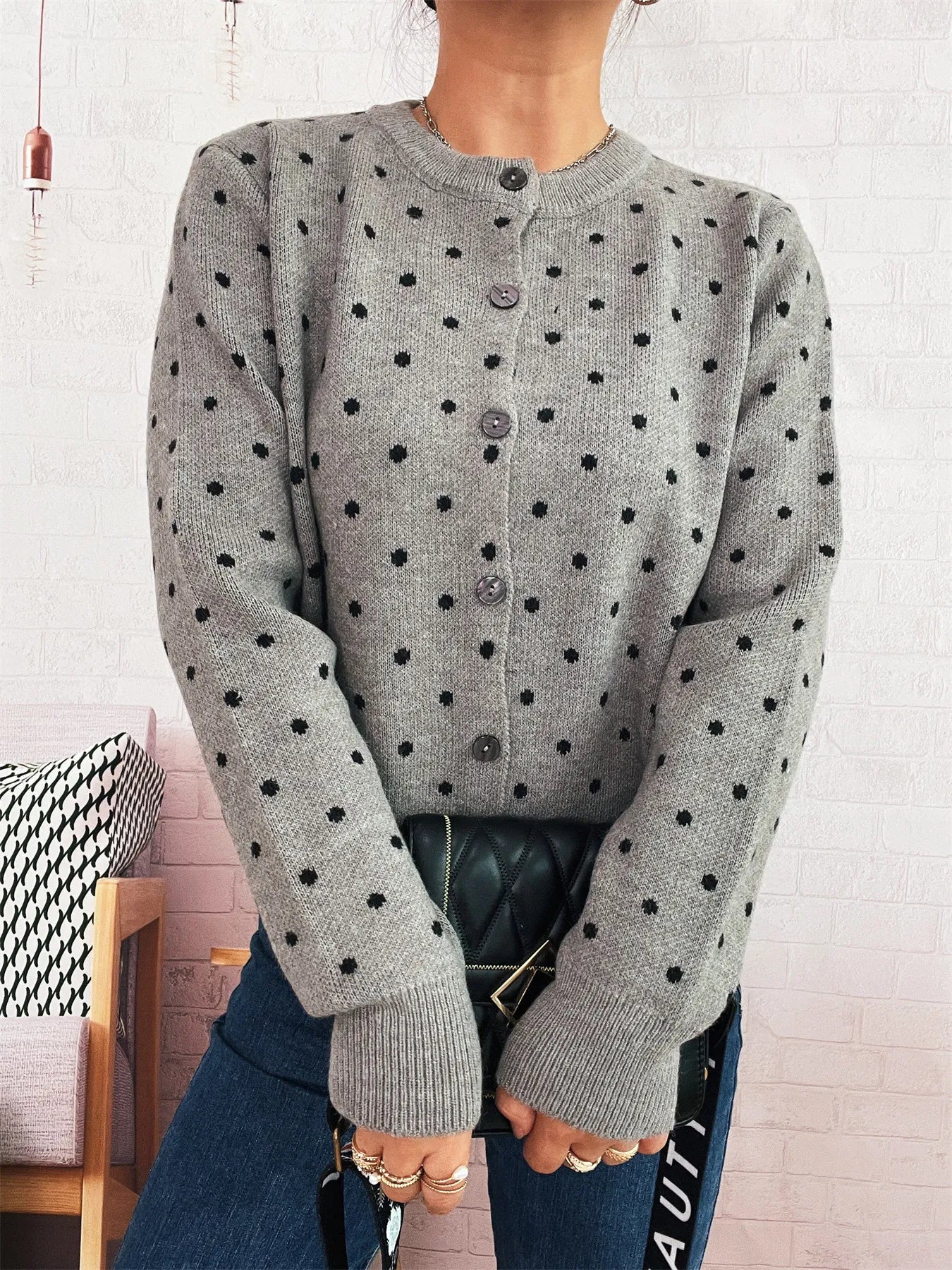 Polka Dot Button-Up Cardigan