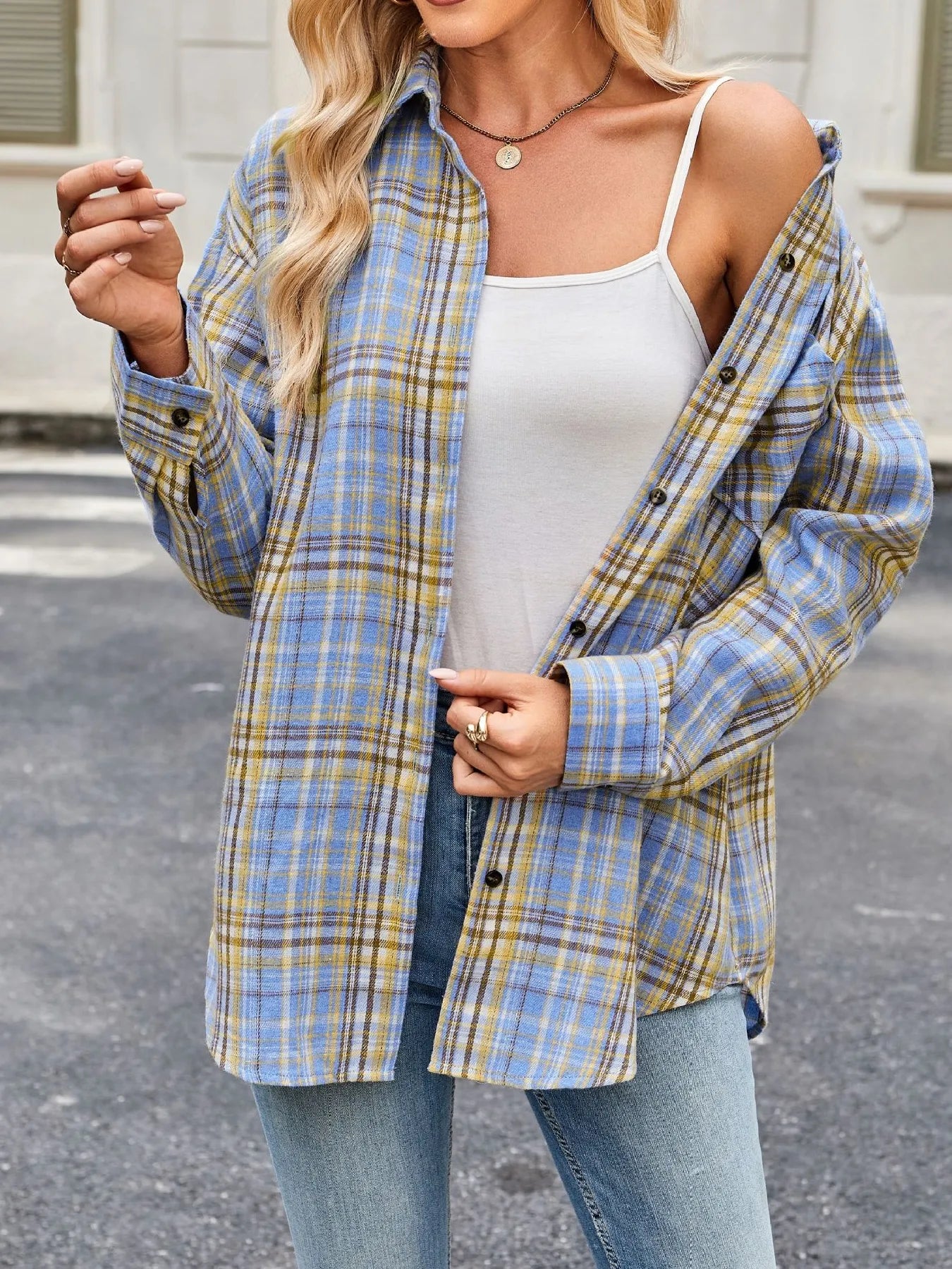 Plaid Button Up Long Sleeve Shirt Trendsi