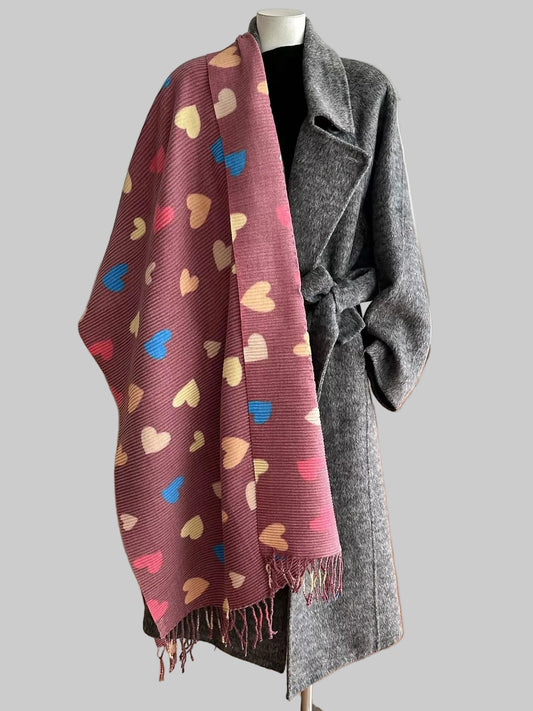 Women Heart Patterned Tassel Scarf Valentine's Day Gift For Her nicholesgifts