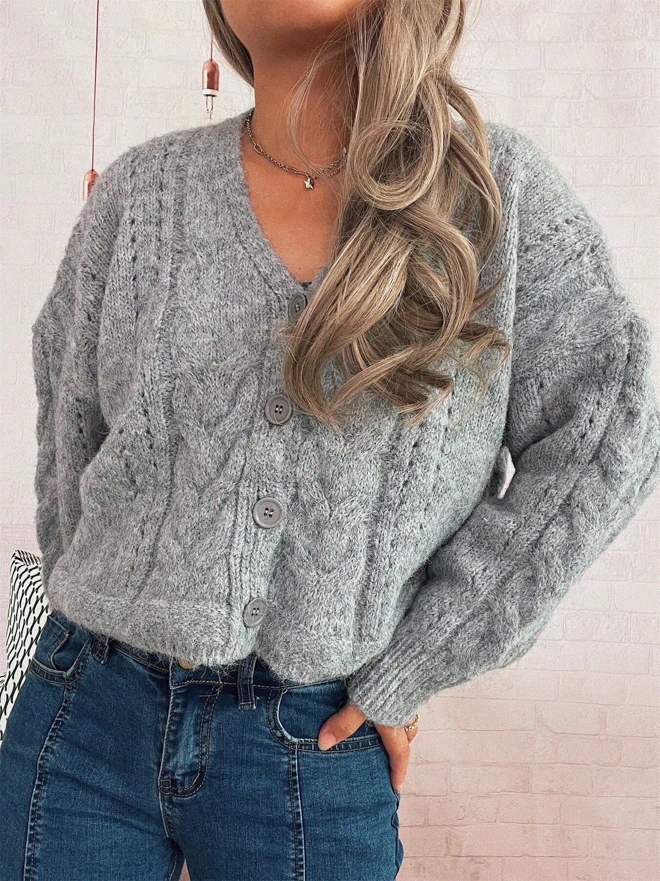 Cable Knit Button-Up Cardigan