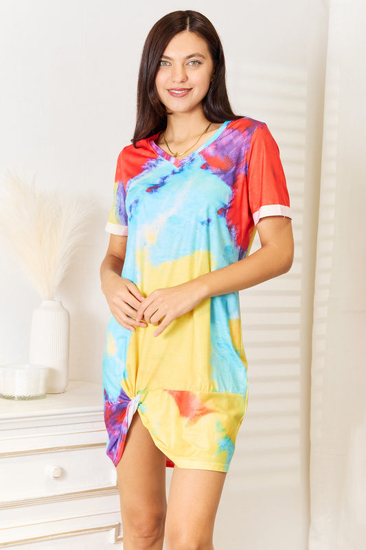 Double Take Tie-Dye V-Neck Twisted Dress NicholesGifts