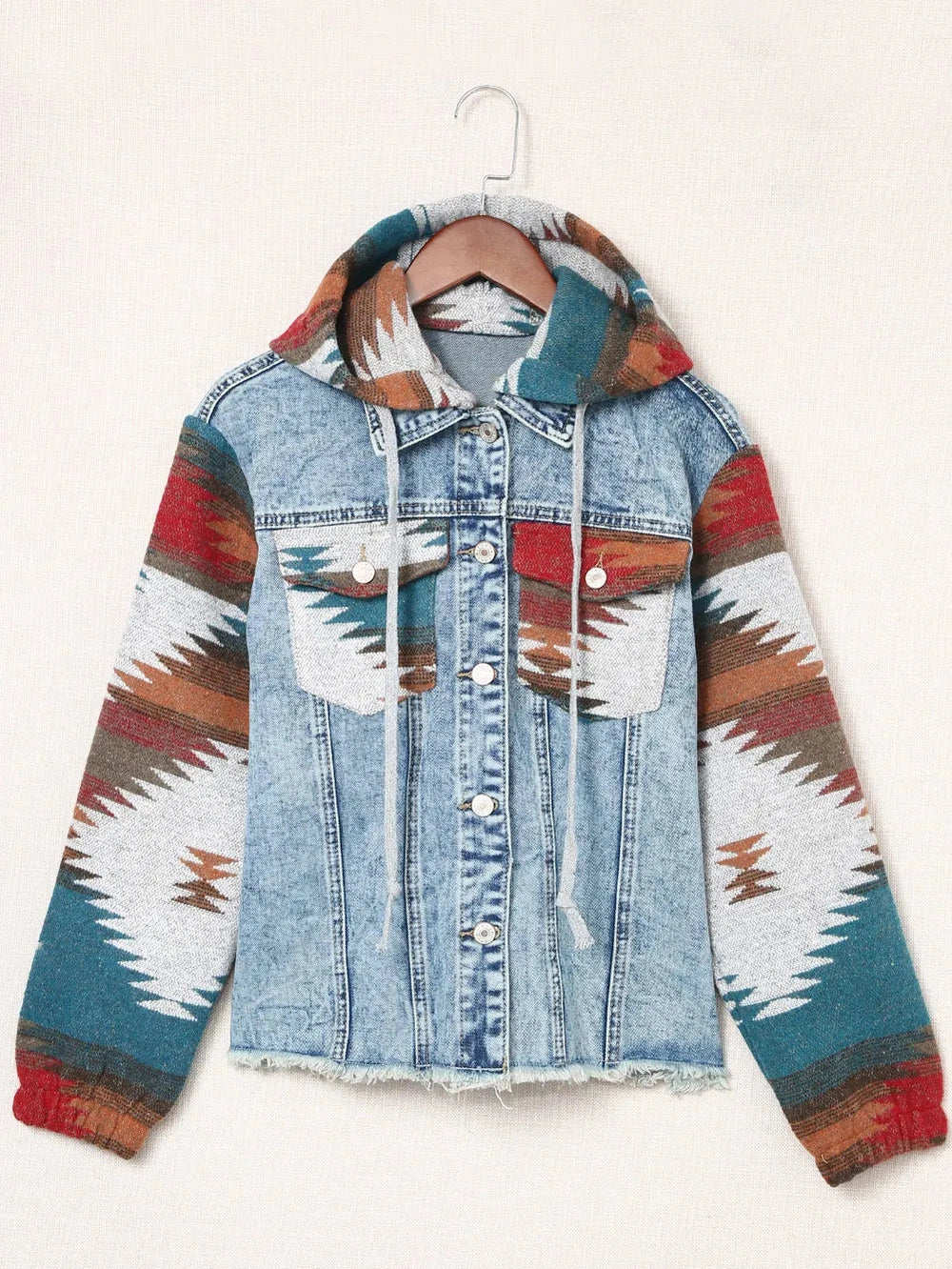 Drawstring Hooded Pocketed Denim Jacket nicholesgifts