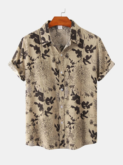 Men's Plus Size Floral Print Short Sleeve Button Down Shirt nicholesgifts