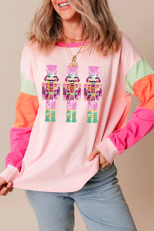 Sequin Nutcracker Round Neck Long Sleeve Top NicholesGifts