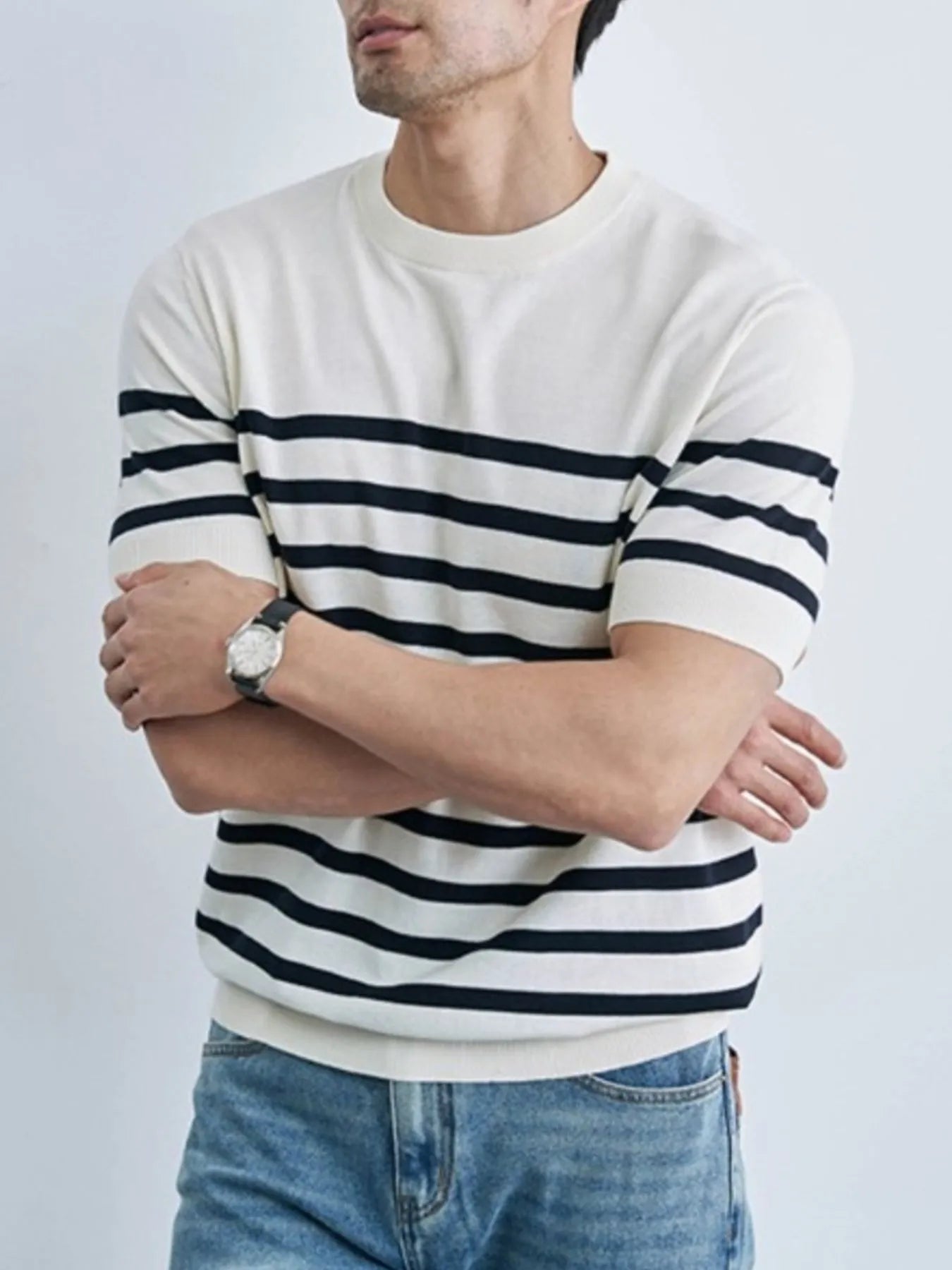 Men's Classic Striped Short Sleeve Knit T-Shirt NicholesGifts