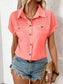 Pleated Detail Collared Neck Short Sleeve Shirt nicholesgifts