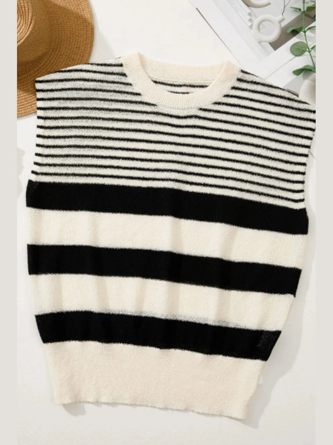 Striped Round Neck Sweater Vest nicholesgifts