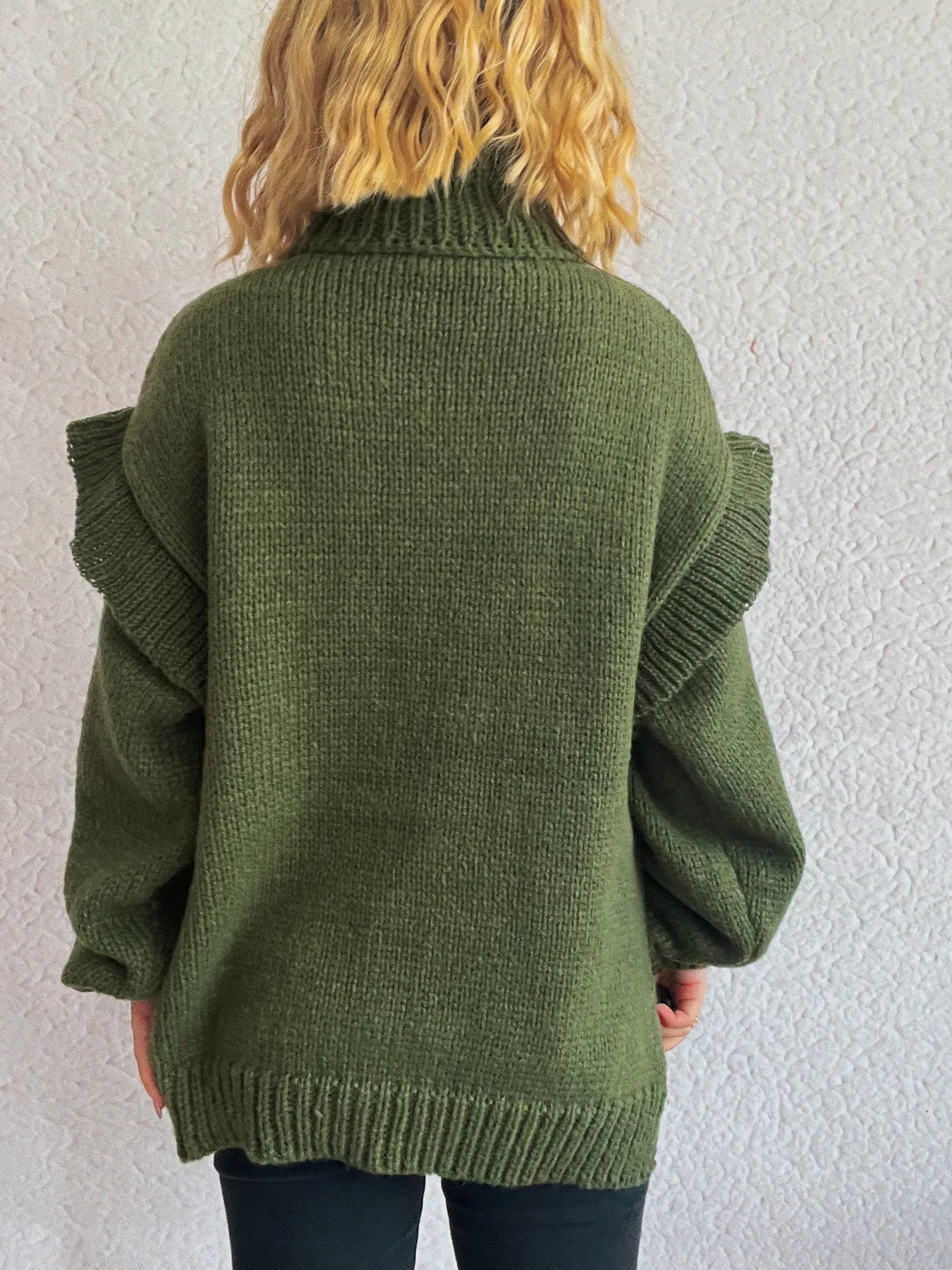 Women Ruffled Turtleneck Long Sleeve Sweater