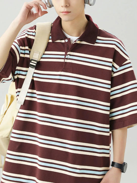 Men's Striped Collared Neck Half Sleeve Polo Trendsi