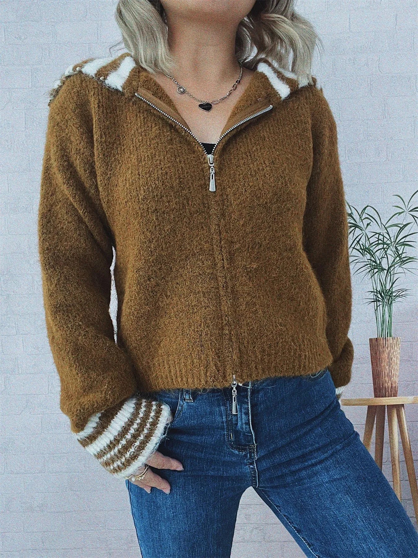 Striped Zip-Up Cardigan NicholesGifts