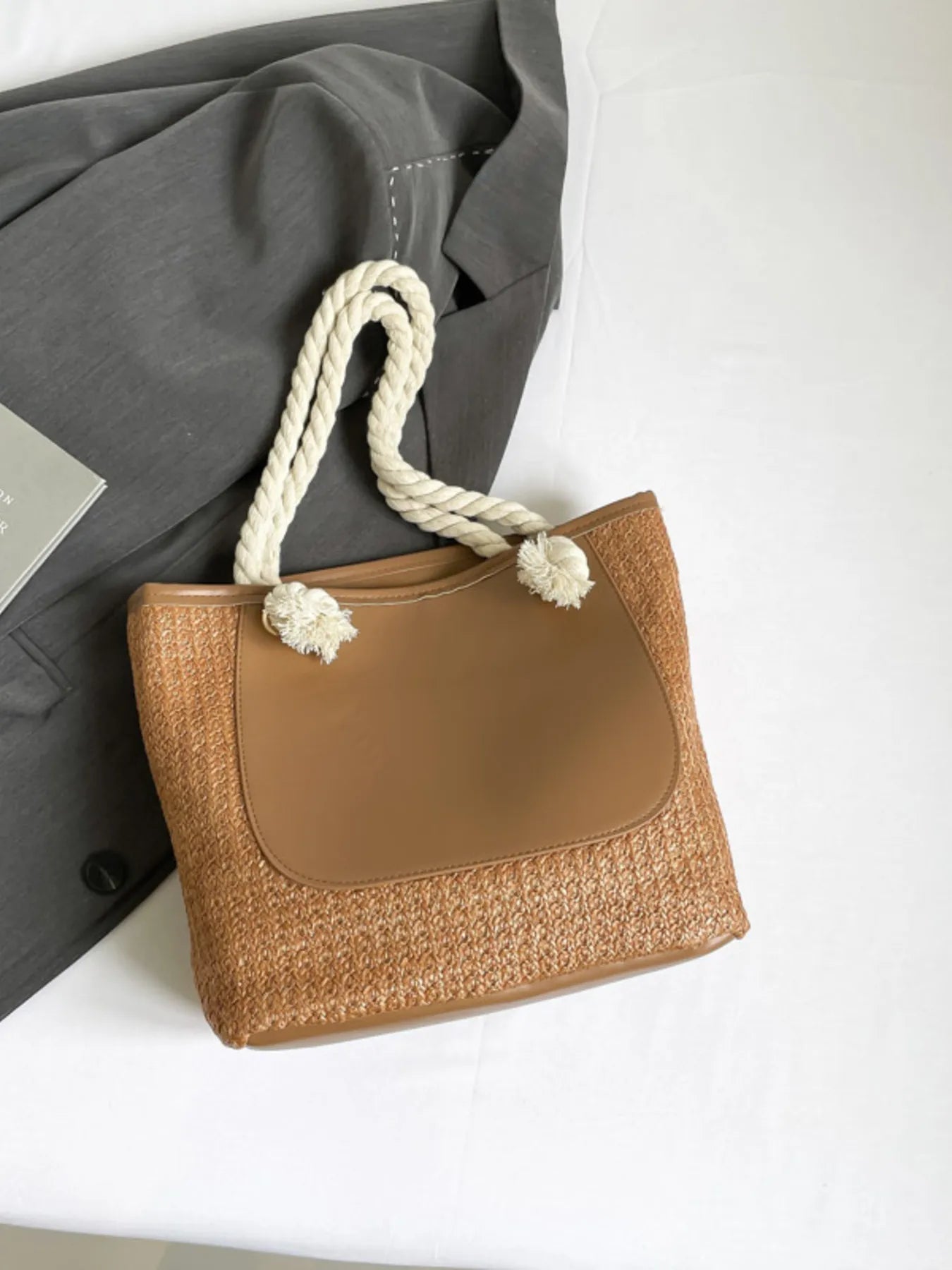 Rope Handle Straw Tote Bag