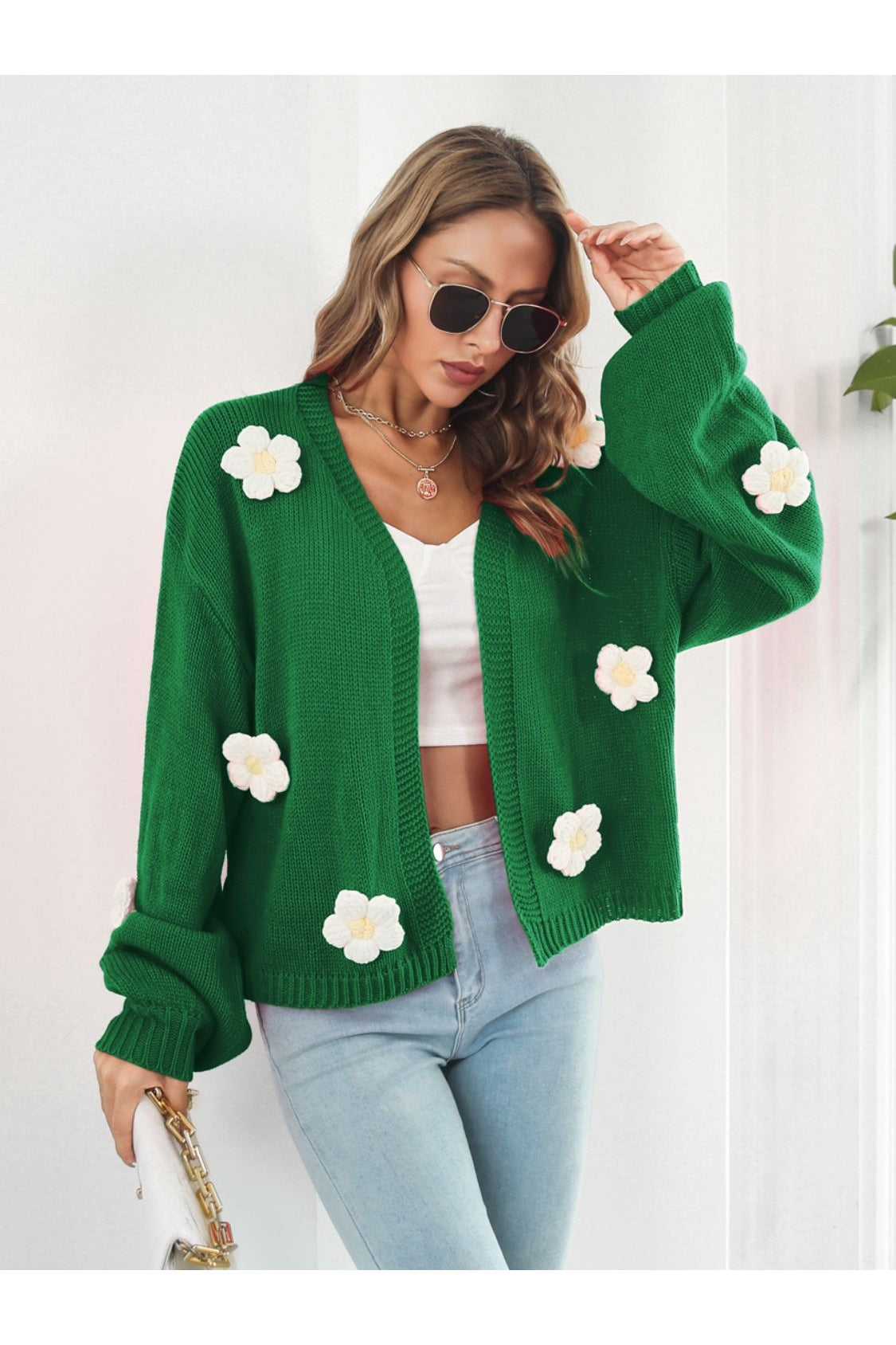 Floral Open Front Long Sleeve Cardigan nicholesgifts