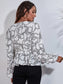 Printed V-Neck Balloon Sleeve Peplum Blouse nicholesgifts