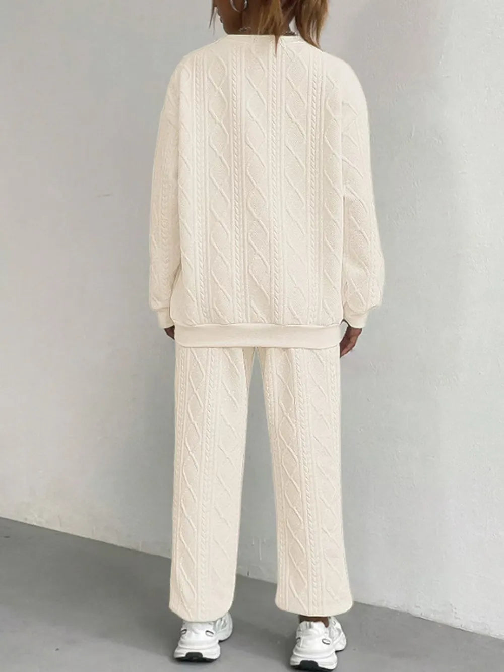 Texture Round Neck Top and Pants Set nicholesgifts