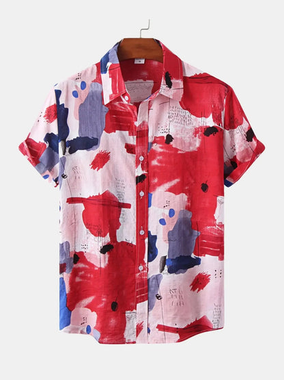 Men's Plus Size Abstract Print Short Sleeve Button-Up Shirt nicholesgifts