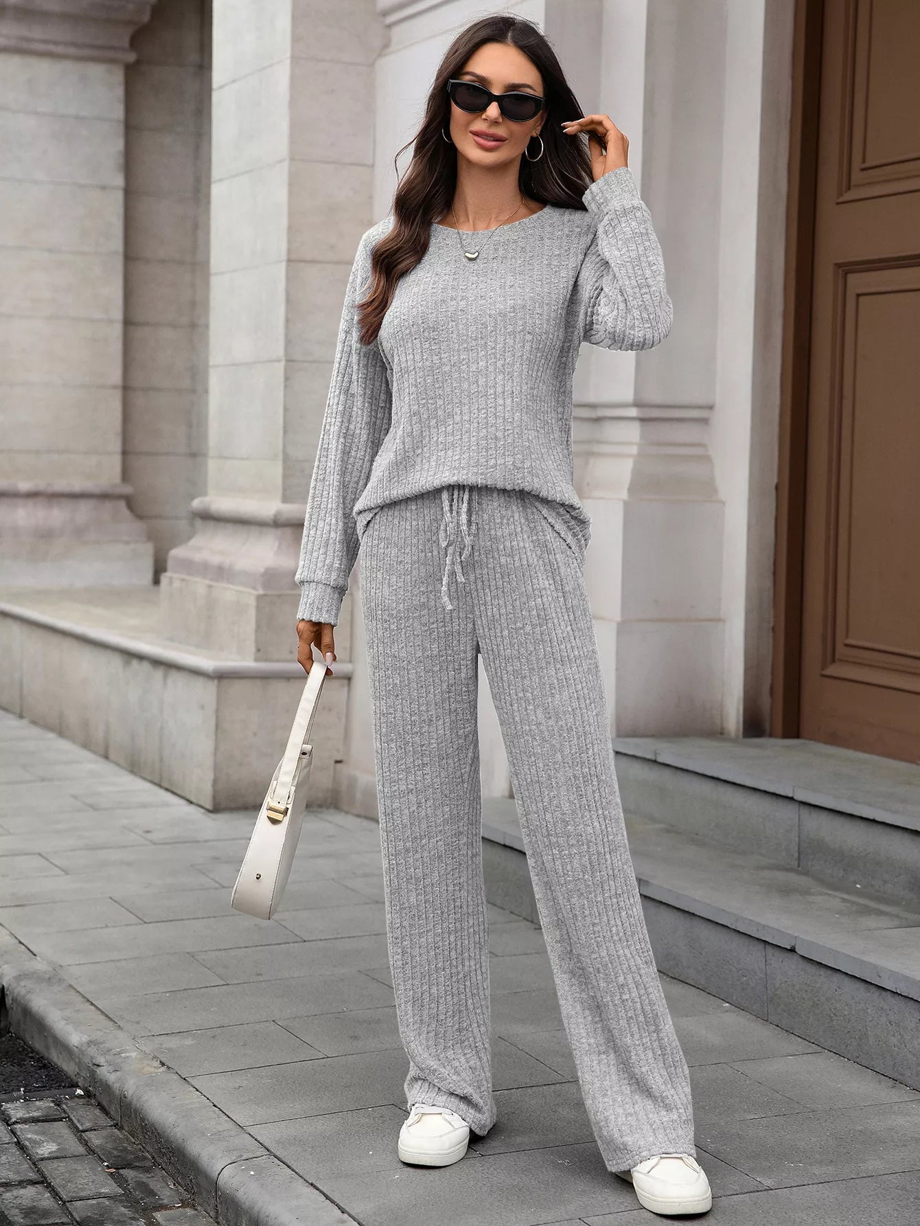 Ribbed Round Neck Top and Pants Set NicholesGifts