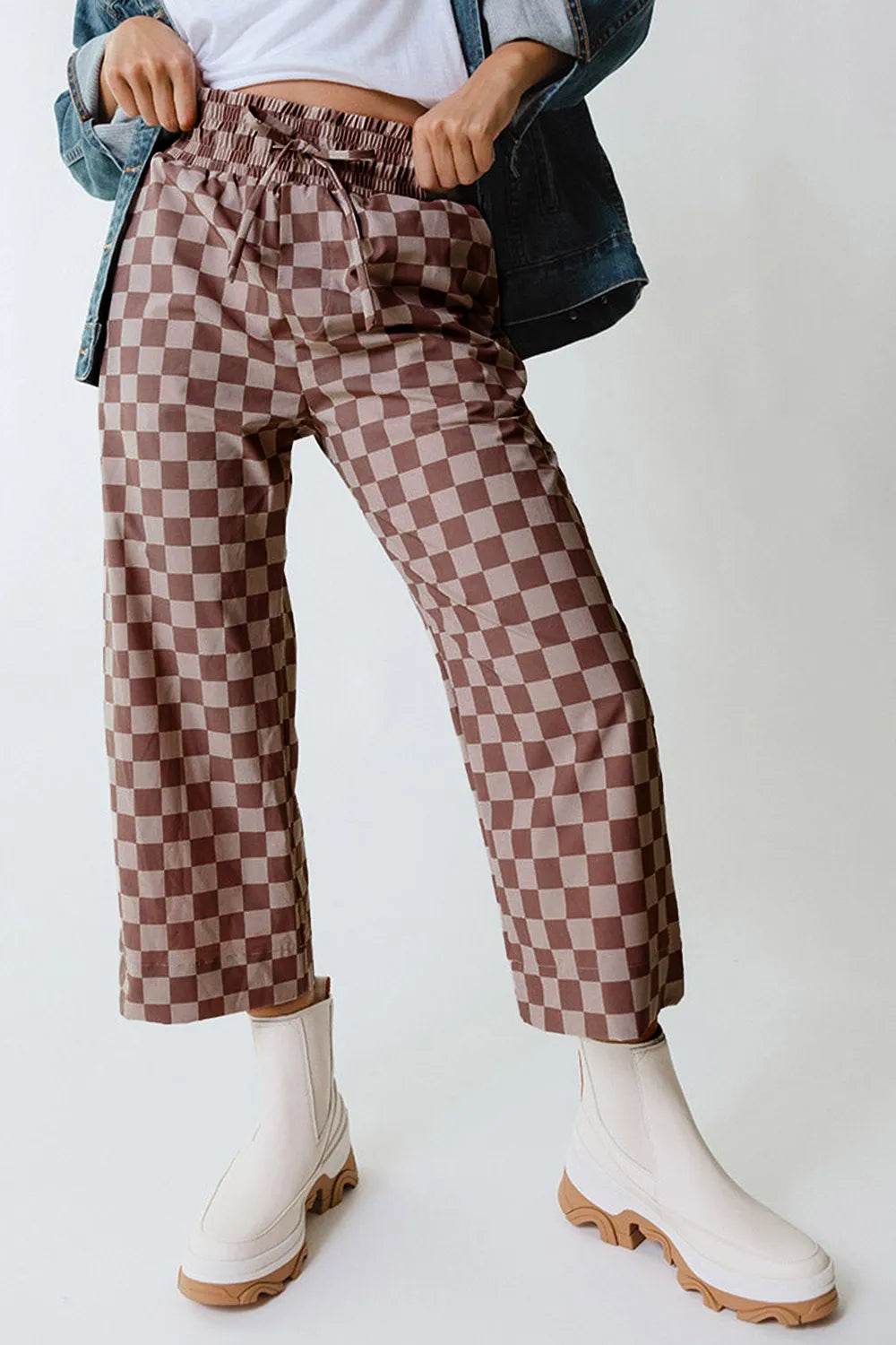 Checkered Elastic High Waist Loose Casual Pants NicholesGifts