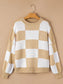 Checkered Exposed Seam Drooped Shoulder Sweater nicholesgifts