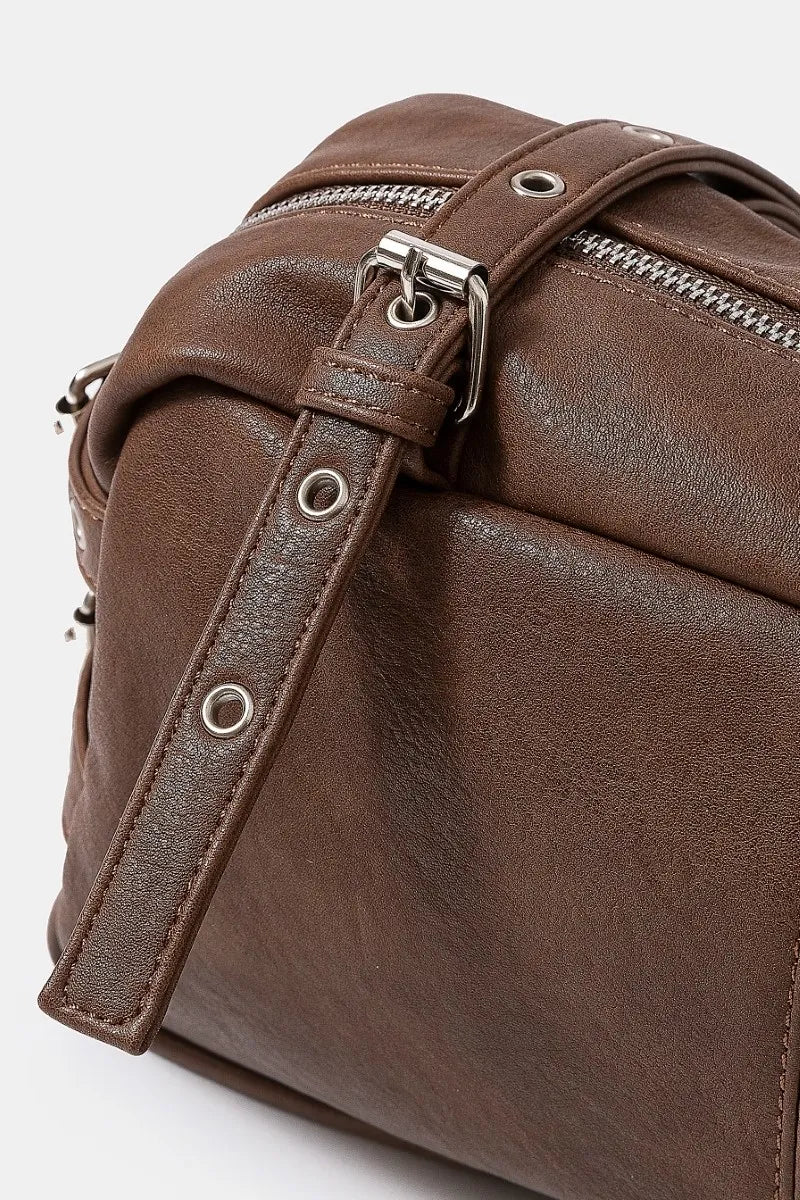 Fame Multi Grommet Belt Strap Rustic Rectangular Hand Bag Trendsi