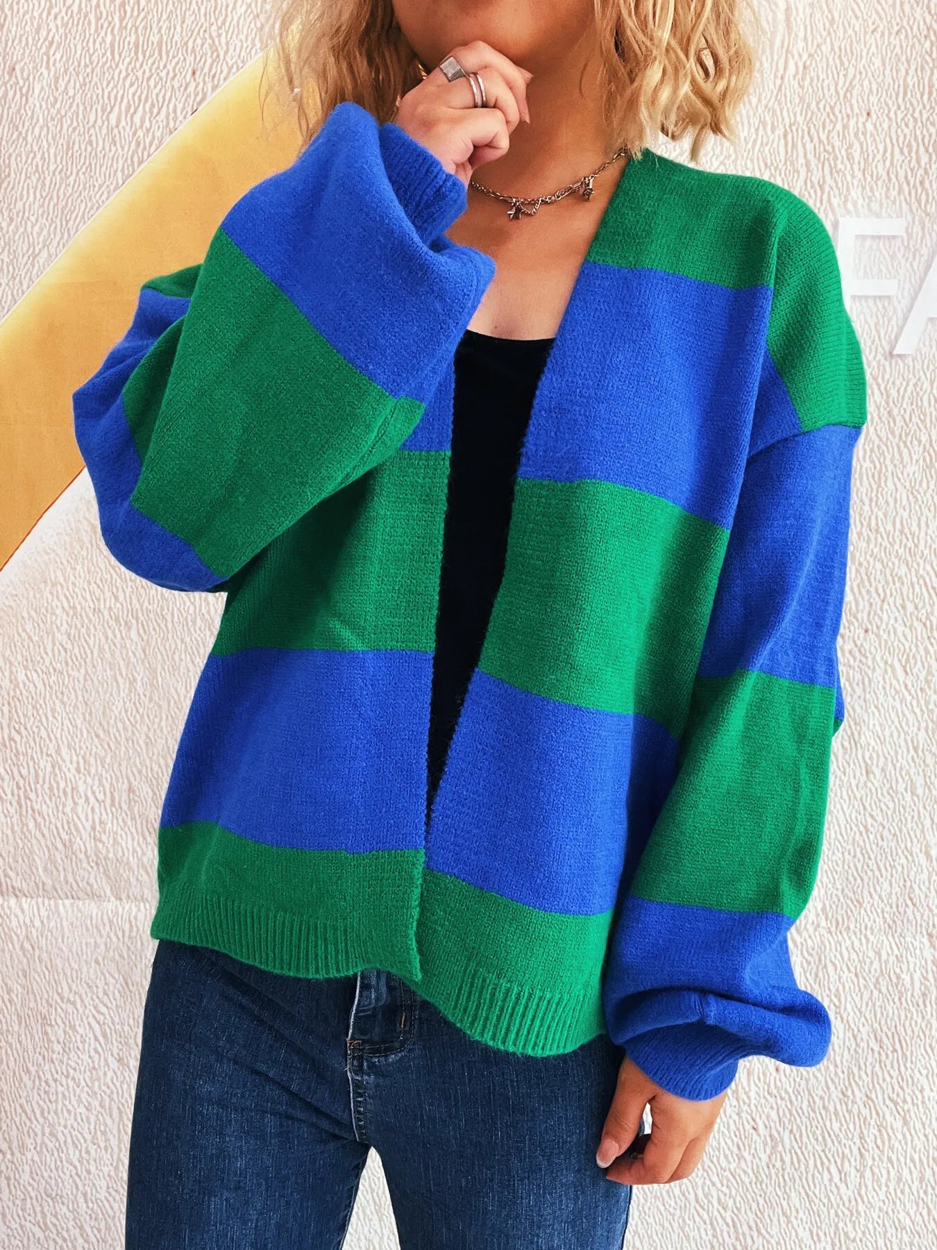 Color Block Open Front Cardigan