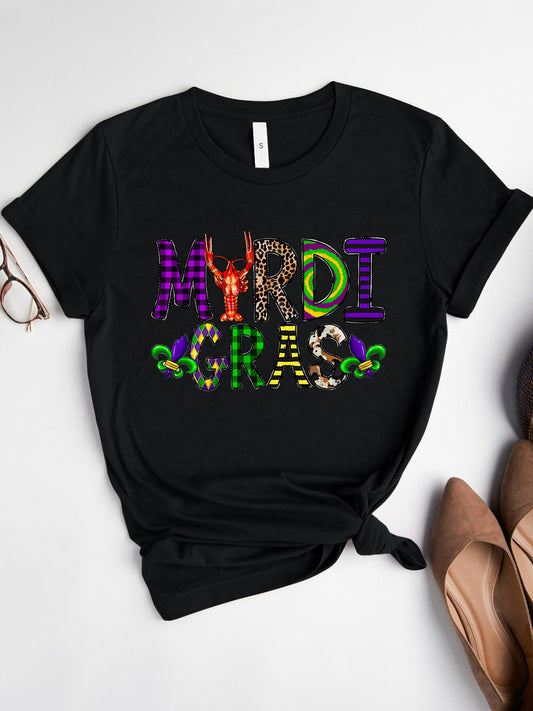 MARDI GRAS Round Neck Short Sleeve T-Shirt nicholesgifts