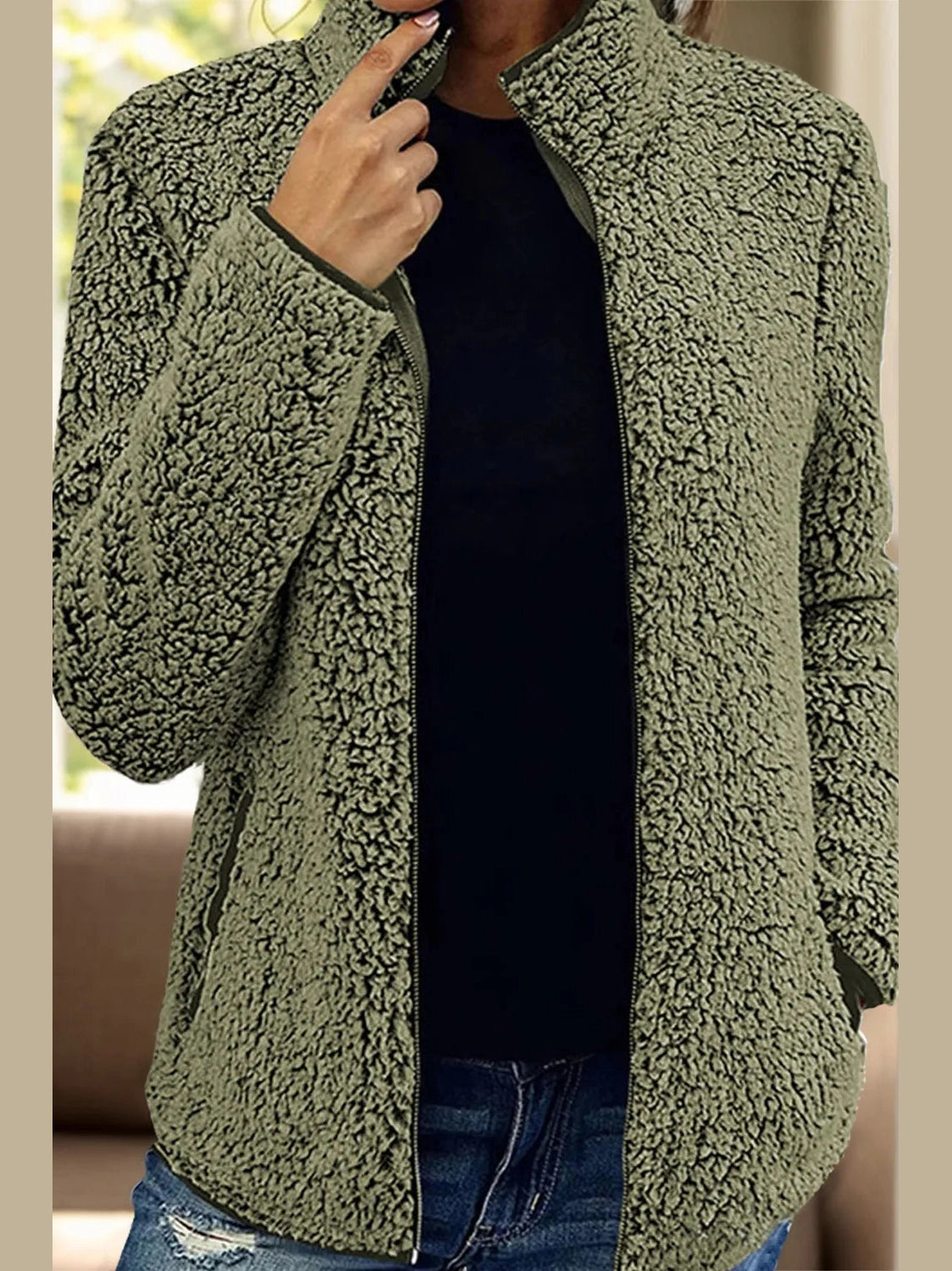 Pocketed Zip Up Turtleneck Jacket nicholesgifts