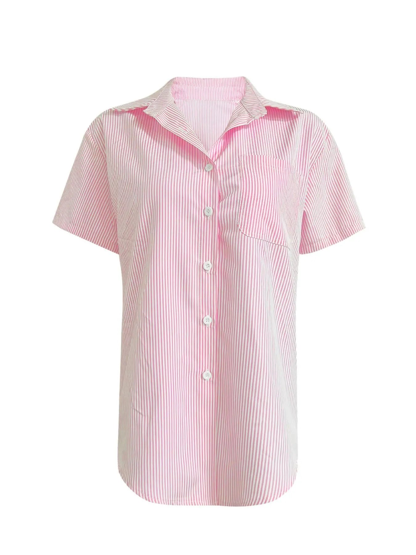 Full Size Striped Button-Up Casual Shirt with Pocket Plus Size nicholesgifts