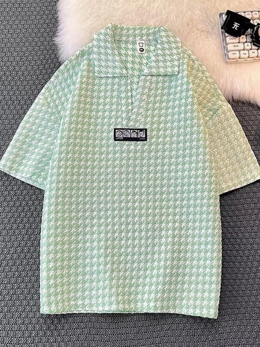 Men's Plus Size Houndstooth Pattern Short Sleeve Polo Shirt NicholesGifts