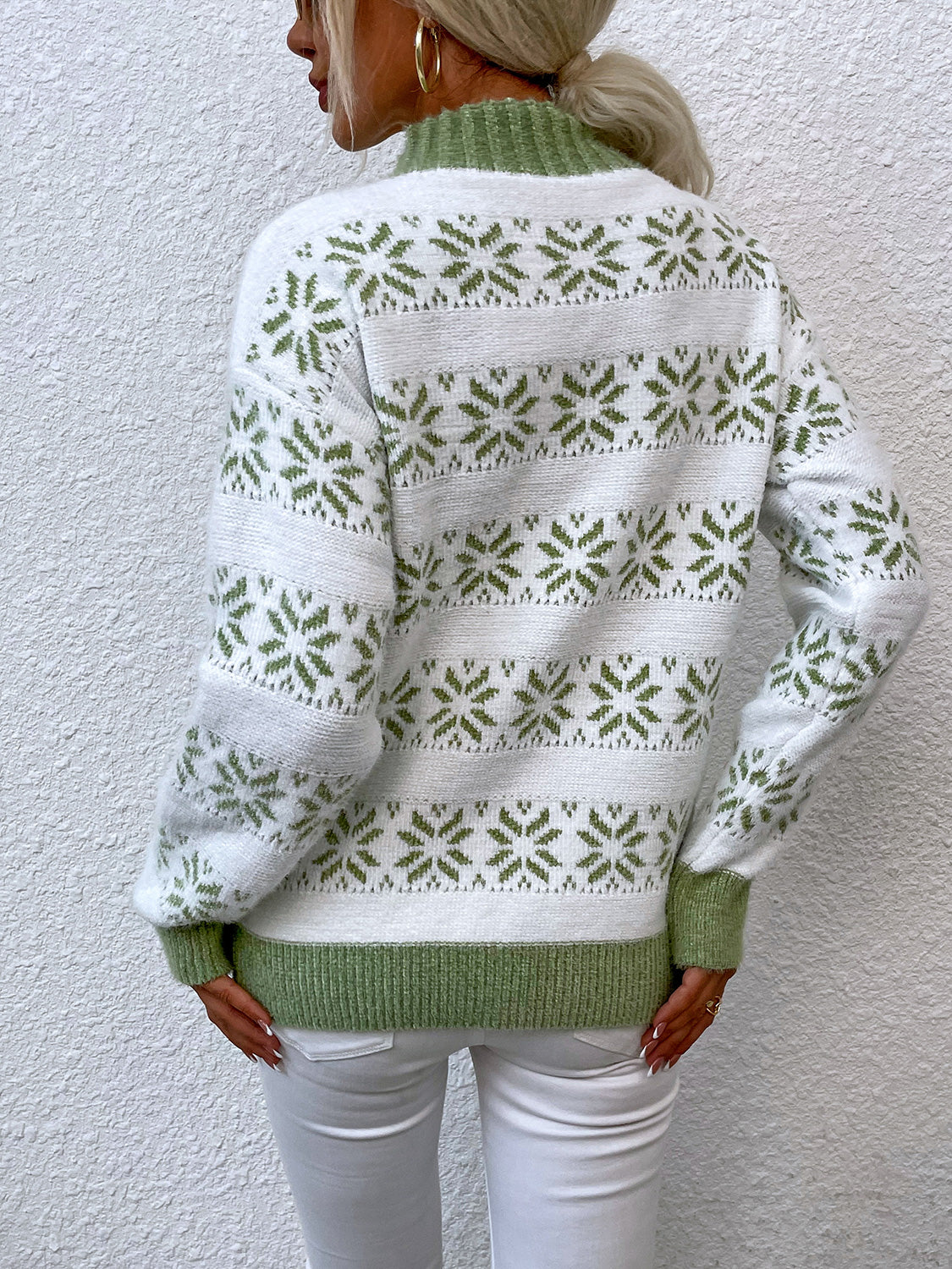 Snowflake Pattern Mock Neck Sweater nicholesgifts
