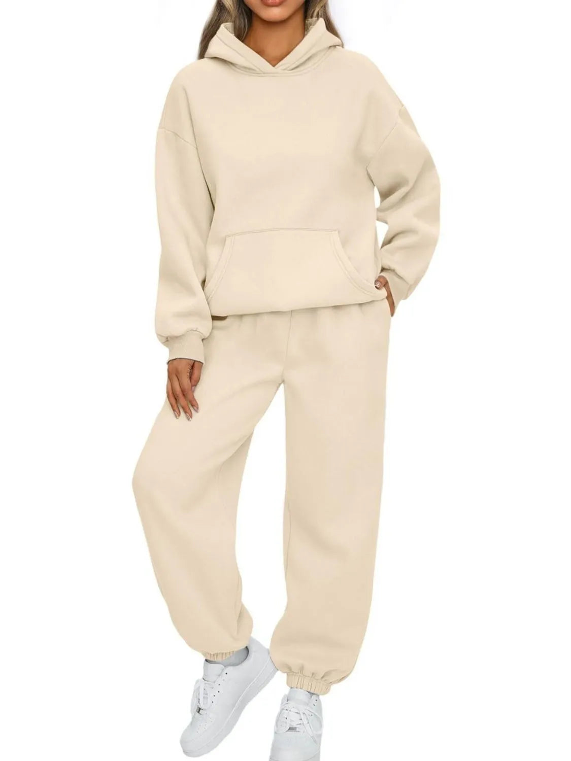 Full Size Kangaroo Pocket Hoodie and Joggers Set Plus Size Trendsi