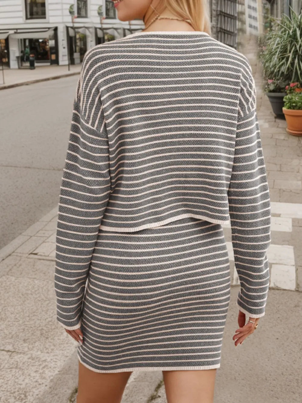 Striped Long Sleeve Top and Skirt Set nicholesgifts