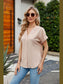 Notched Neck Cuffed Sleeve Shirt nicholesgifts