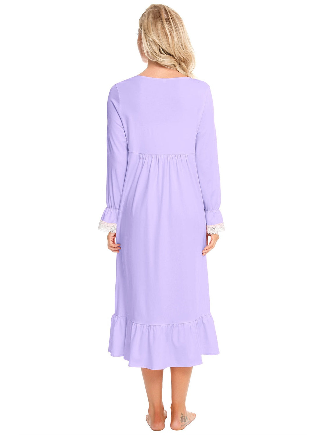 Lace Detail Square Neck Flounce Sleeve Night Dress nicholesgifts