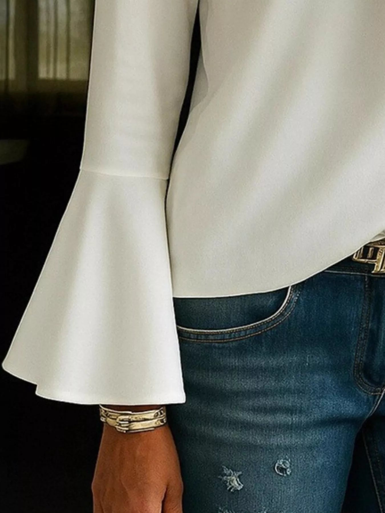 Full Size Ruffled V-Neck Long Sleeve Blouse Plus Size