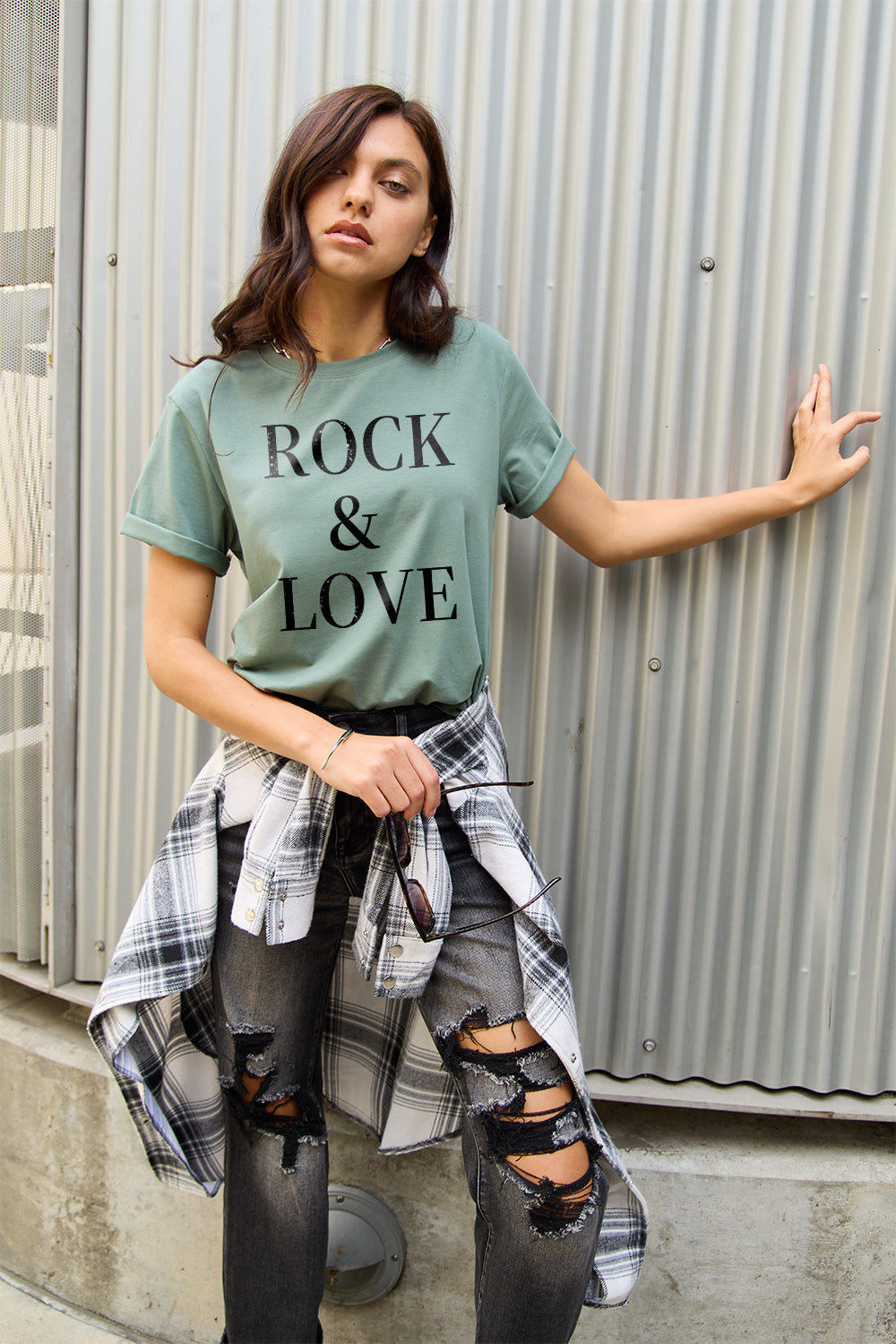 Simply Love Full Size ROCK ＆ LOVE Short Sleeve T-Shirt nicholesgifts