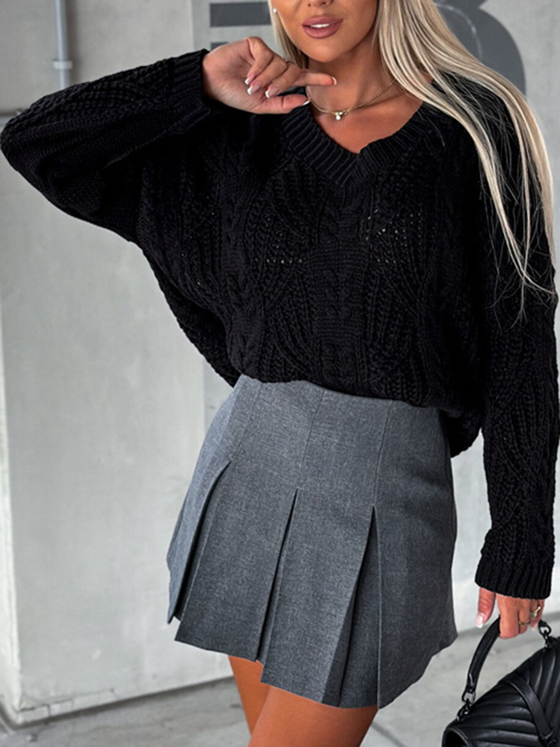 V-Neck Cable-Knit Long Sleeve Sweater nicholesgifts